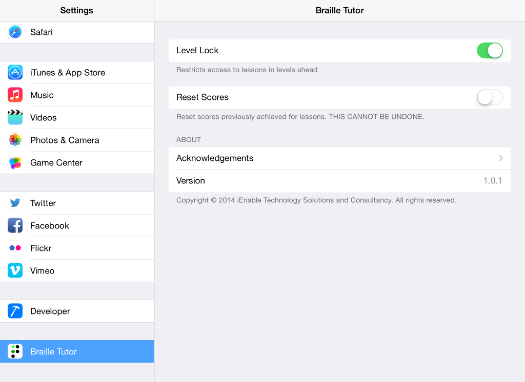 Braille Tutor Settings Bundle