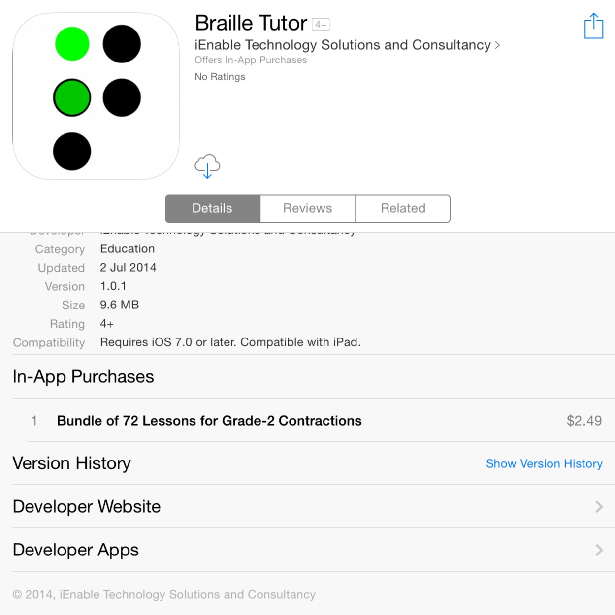 Braille Tutor on the Australian AppStore